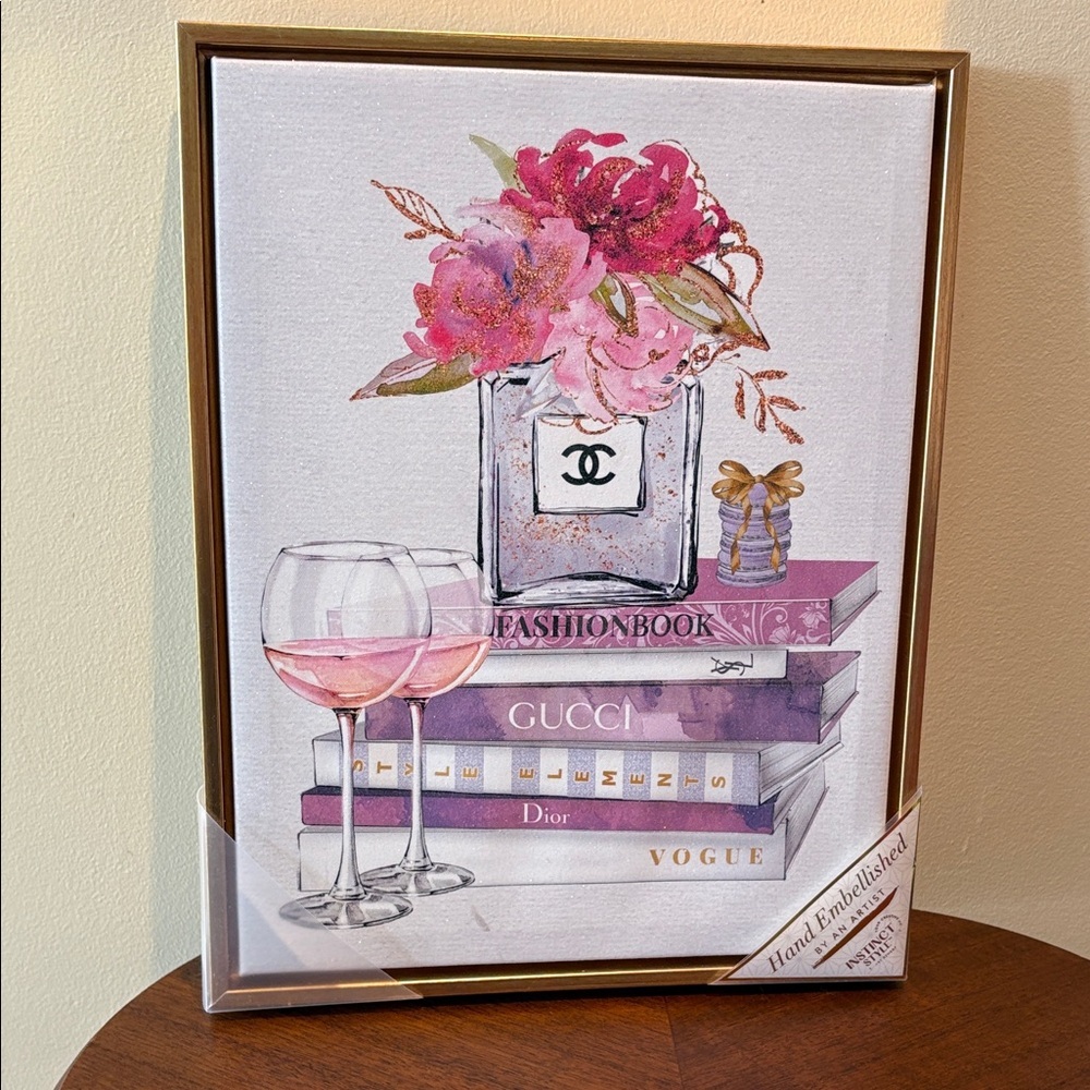 Fashion art  framed art canvas/fashion books cc bottle/flowers/wine gold frame - Picture 2 of 9